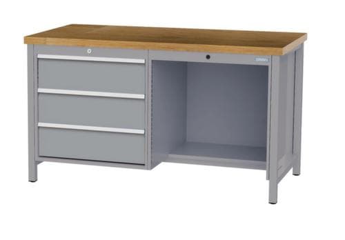 Bedrunka + Hirth Werkbank mit Buche-Massivholzplatte Gestell in vielen Farben, 3 Schubladen, 1/2 Ablageboden