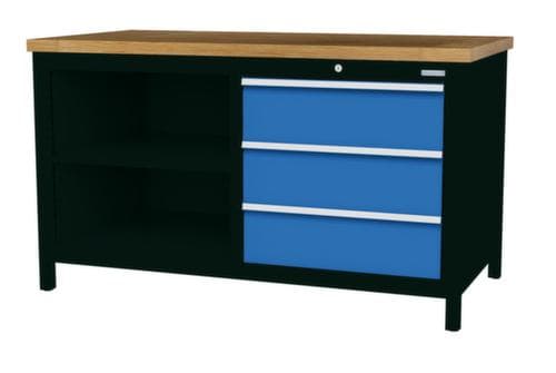 Bedrunka + Hirth Werkbank mit Buche-Massivholzplatte Gestell in vielen Farben, 3 Schubladen, 2 Ablageböden