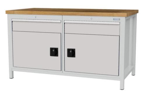 Bedrunka + Hirth Werkbank mit Buche-Massivholzplatte Gestell in vielen Farben, 2 Schubladen, 2 Schränke