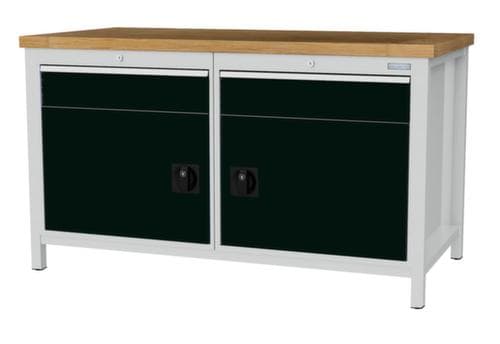 Bedrunka + Hirth Werkbank mit Buche-Massivholzplatte Gestell in vielen Farben, 2 Schubladen, 2 Schränke