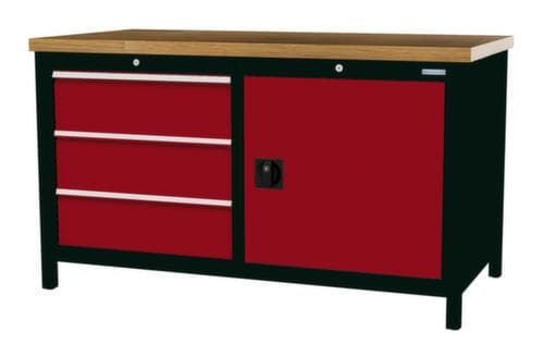 Bedrunka + Hirth Werkbank mit Buche-Massivholzplatte Gestell in vielen Farben, 3 Schubladen, 1 Schrank