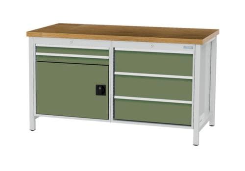 Bedrunka + Hirth Werkbank mit Buche-Massivholzplatte Gestell in vielen Farben, 5 Schubladen, 1 Schrank
