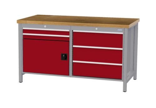 Bedrunka + Hirth Werkbank mit Buche-Massivholzplatte Gestell in vielen Farben, 5 Schubladen, 1 Schrank