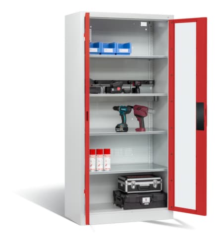 C+P Akkuladeschrank ERGO, RAL7035 Lichtgrau/RAL3000 Feuerrot