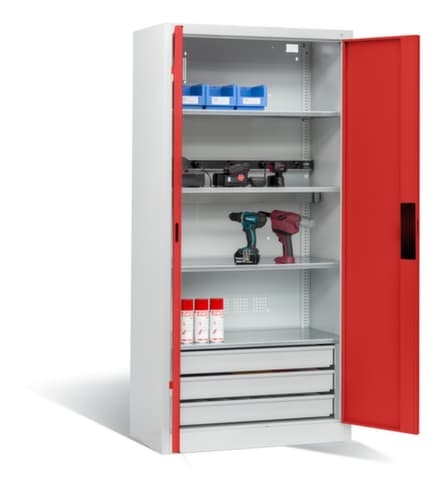 C+P Akkuladeschrank ERGO, RAL7035 Lichtgrau/RAL3000 Feuerrot