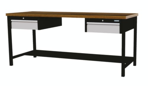 Bedrunka + Hirth Werkbank mit Buche-Massivholzplatte Gestell in vielen Farben, 2 Schubladen, 1/2 Ablageboden