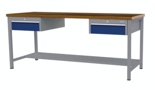 Bedrunka + Hirth Werkbank mit Buche-Massivholzplatte Gestell in vielen Farben, 2 Schubladen, 1/2 Ablageboden