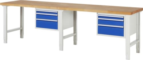 RAU Höhenverstellbare Werkbank Serie 7000, 6 Schubladen, RAL7035 Lichtgrau/RAL5010 Enzianblau