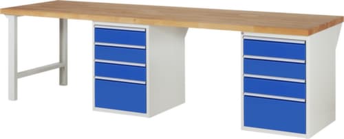 RAU Werkbank Serie 7000 mit Containergestell, 8 Schubladen, RAL7035 Lichtgrau/RAL5010 Enzianblau