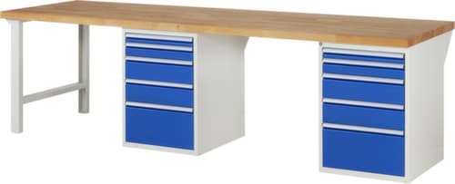 RAU Werkbank Serie 7000 mit Containergestell, 10 Schubladen, RAL7035 Lichtgrau/RAL5010 Enzianblau