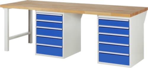 RAU Werkbank Serie 7000 mit Containergestell, 10 Schubladen, RAL7035 Lichtgrau/RAL5010 Enzianblau