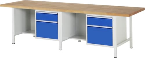 RAU Höhenverstellbare Werkbank Serie 8000, 4 Schubladen, RAL7035 Lichtgrau/RAL5010 Enzianblau