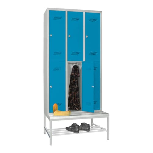 PAVOY Doppelstöckiger Umkleideschrank Basis mit Sitzbank + 3x2 Abteile, Abteilbreite 300 mm