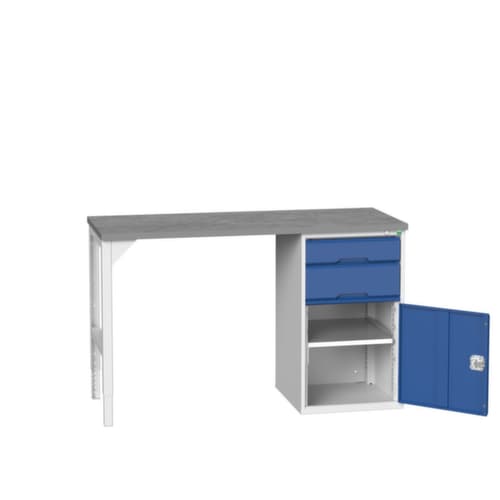 bott Werkbank verso, 2 Schubladen, 1 Schrank, RAL7035 Lichtgrau/RAL5010 Enzianblau