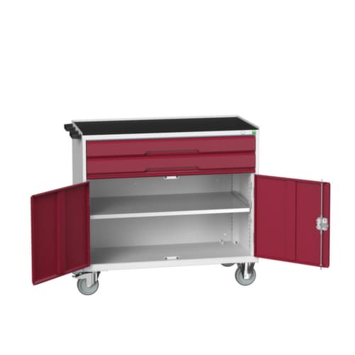 bott Werkzeugwagen verso, 2 Schubladen, 1 Schrank, RAL7035 Lichtgrau/RAL3004 Purpurrot