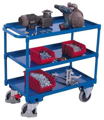 VARIOfit Tischwagen mit öldichten Wannen 845x495 mm, Traglast 400 kg, 3 Etagen