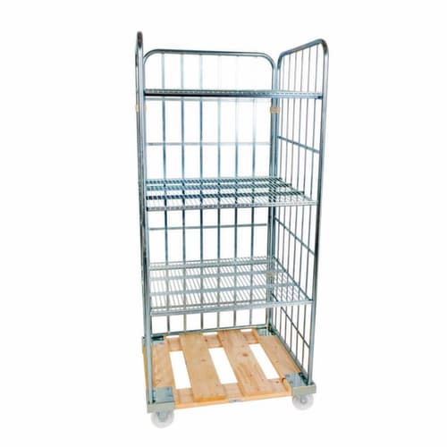 Rollbehälter rolltainer® mit 3 Wänden und 3 Böden, Traglast 500 kg, Länge x Breite 810 x 724 mm