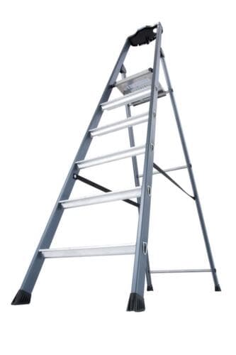 Krause Eloxierte Stufenstehleiter MONTO® SePro S®, 6 rutschhemmend profilierte Stufen