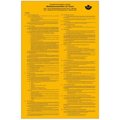 Aushang SafetyMarking® für Betrieb, "Betriebsvorschriften für Krane"