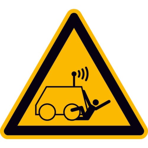 Warnschild SafetyMarking® vor Überrollen durch ferngesteuerte Maschine