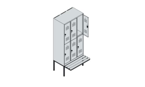 C+P Doppelstöckiger Spind Classic Plus mit Sitzbank, Abteilbreite 300 mm