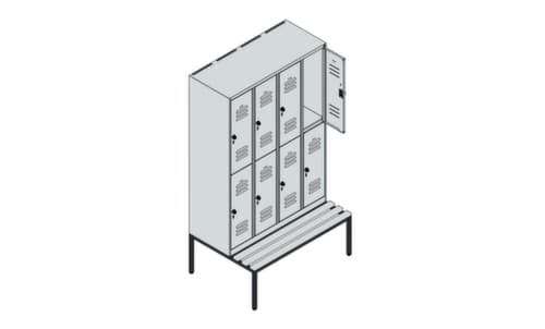 C+P Doppelstöckiger Spind Classic Plus mit Sitzbank, Abteilbreite 300 mm