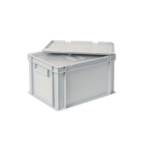 Euronorm-Stapelbehälter mit Isolierbox, blau, Inhalt 22,5 l, Auflagedeckel für Isolierbox