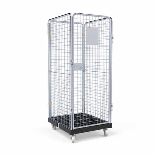 Rollbehälter BASICline ADB mit Tür und 3 Gitterwänden, Traglast 500 kg, Länge x Breite 815 x 724 mm