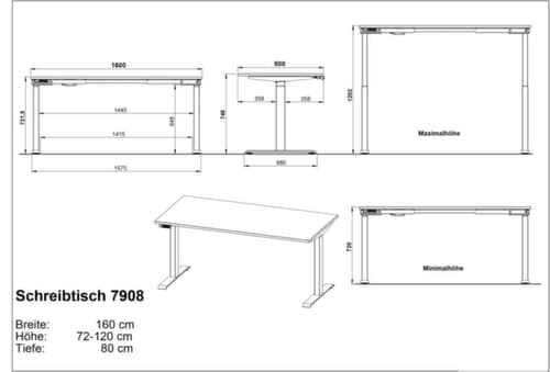Elektrisch höhenverstellbarer Schreibtisch GW-MAILAND 7908 mit T-Fußgestell