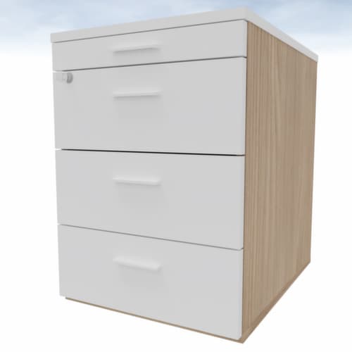 Quadrifoglio Rollcontainer T45 mit Materialauszug, 3 Schublade(n), Ulme/weiß