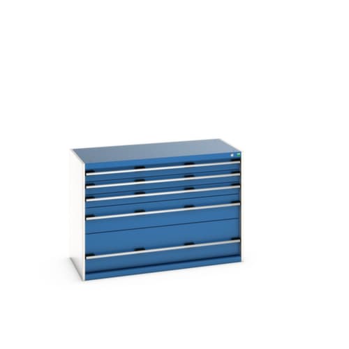 bott Schubladenschrank cubio Grundfläche 1300x650 mm, 5 Schublade(n), RAL7035 Lichtgrau/RAL5010 Enzianblau