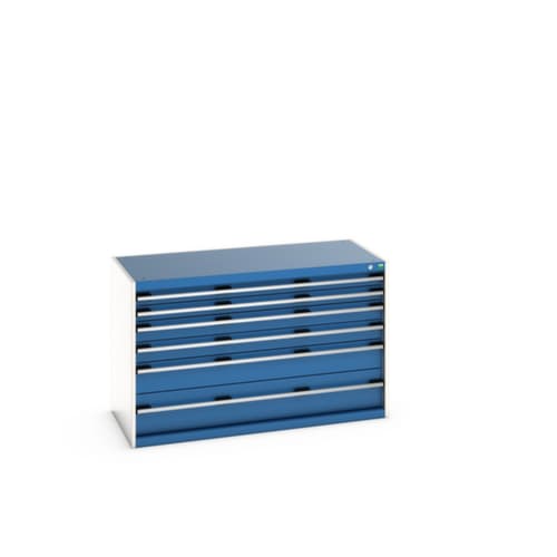 bott Schubladenschrank cubio Grundfläche 1300x650 mm, 6 Schublade(n), RAL7035 Lichtgrau/RAL5010 Enzianblau