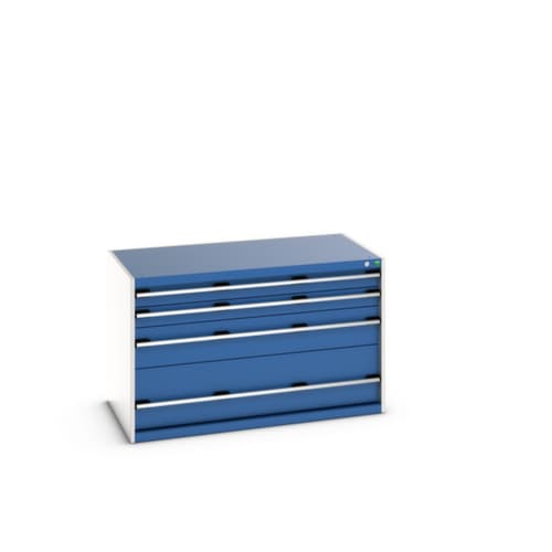 bott Schubladenschrank cubio Grundfläche 1300x750 mm, 4 Schublade(n), RAL7035 Lichtgrau/RAL5010 Enzianblau