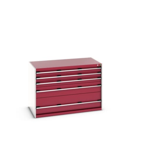 bott Schubladenschrank cubio Grundfläche 1300x750 mm, 5 Schublade(n), RAL7035 Lichtgrau/RAL3004 Purpurrot