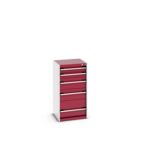 bott Schubladenschrank cubio Grundfläche 525x525 mm, 5 Schublade(n), RAL7035 Lichtgrau/RAL3004 Purpurrot