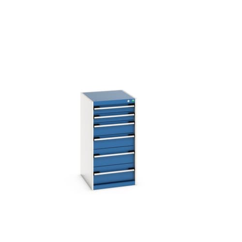 bott Schubladenschrank cubio Grundfläche 525x650 mm, 6 Schublade(n), RAL7035 Lichtgrau/RAL5010 Enzianblau