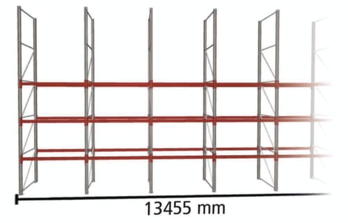 META Palettenregal MULTIPAL für 56 Paletten, 13455 mm breit, 4 Lagerebenen
