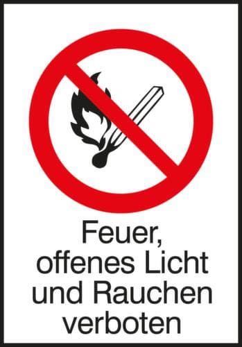 Verbotsschild Feuer offenes Licht und Rauchen verboten, Wandschild, Standard