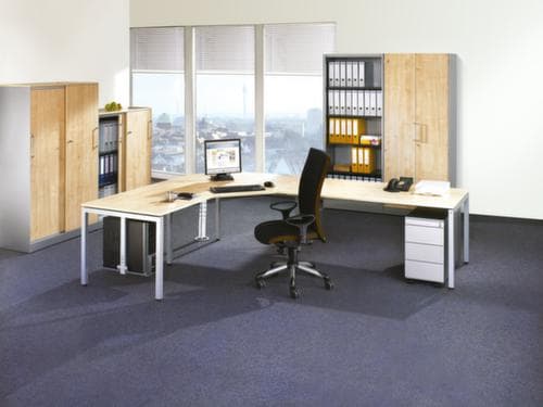 C+P Flügeltürenschrank Asisto, 3 Ordnerhöhen, RAL9006 Weißaluminium/Ahorn
