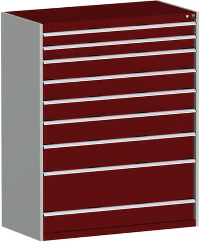 bott Schubladenschrank cubio Grundfläche 1300x650 mm, 9 Schublade(n), RAL7035 Lichtgrau/RAL3004 Purpurrot