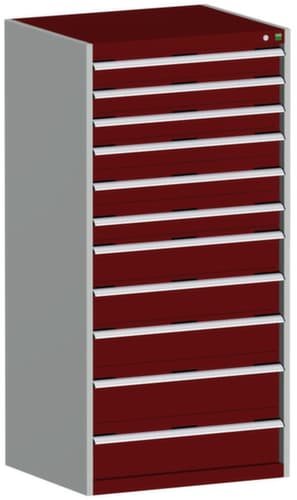 bott Schubladenschrank cubio Grundfläche 800x750 mm, 11 Schublade(n), RAL7035 Lichtgrau/RAL3004 Purpurrot