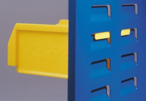 Schlitzplatte mit Sichtlagerkästen, Höhe x Breite 450 x 1000 mm, RAL5010 Enzianblau