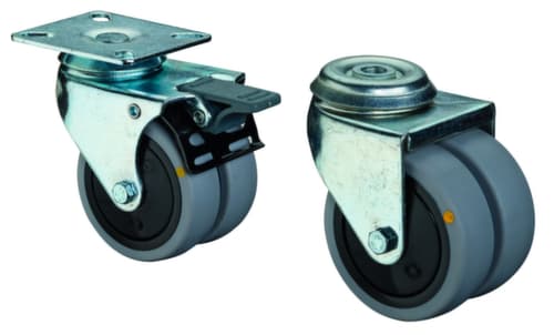 BS-ROLLEN Doppellenkrolle, Traglast 60 kg, Gummi-Bereifung