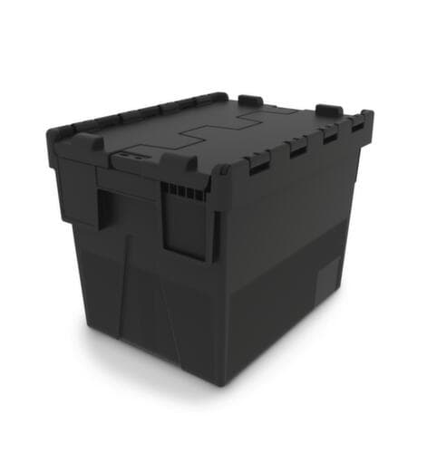 Euronorm-Mehrwegbehälter recycelt + verplombar, Inhalt 25 l, Zweiteiliger Scharnierdeckel