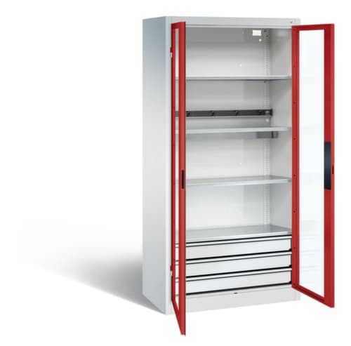 C+P Akkuladeschrank ERGO, RAL7035 Lichtgrau/RAL3000 Feuerrot