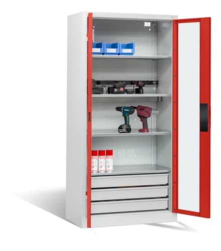 C+P Akkuladeschrank ERGO, RAL7035 Lichtgrau/RAL3000 Feuerrot