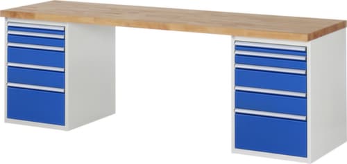 RAU Werkbank Serie 7000 mit Containergestell, 10 Schubladen, RAL7035 Lichtgrau/RAL5010 Enzianblau