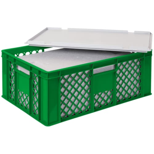 Euronorm-Stapelbehälter mit Isolierbox, grün, Inhalt 43 l, Auflagedeckel für Isolierbox
