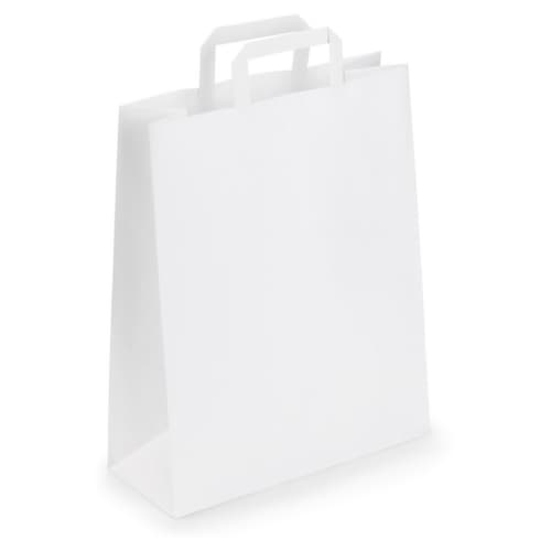 Weiße Papier-Tragetaschen mit Papierhenkel RAJA 320 x 120 x 400 mm